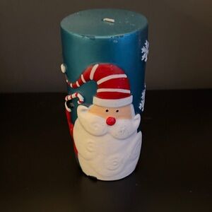 Festive Santa Holiday Candle - Blue and Red